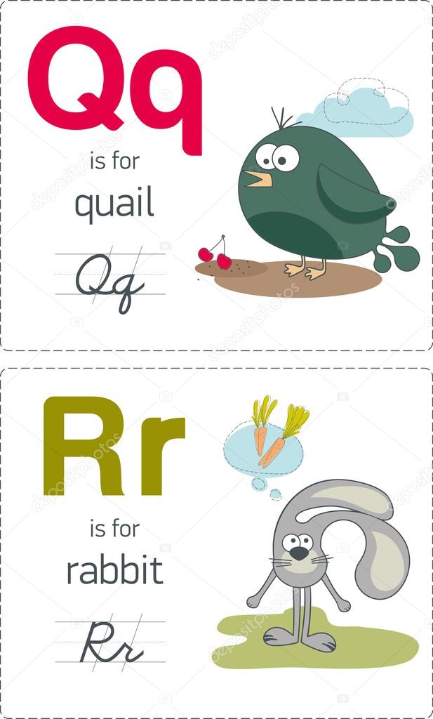 Alphabet with animals. Q-R