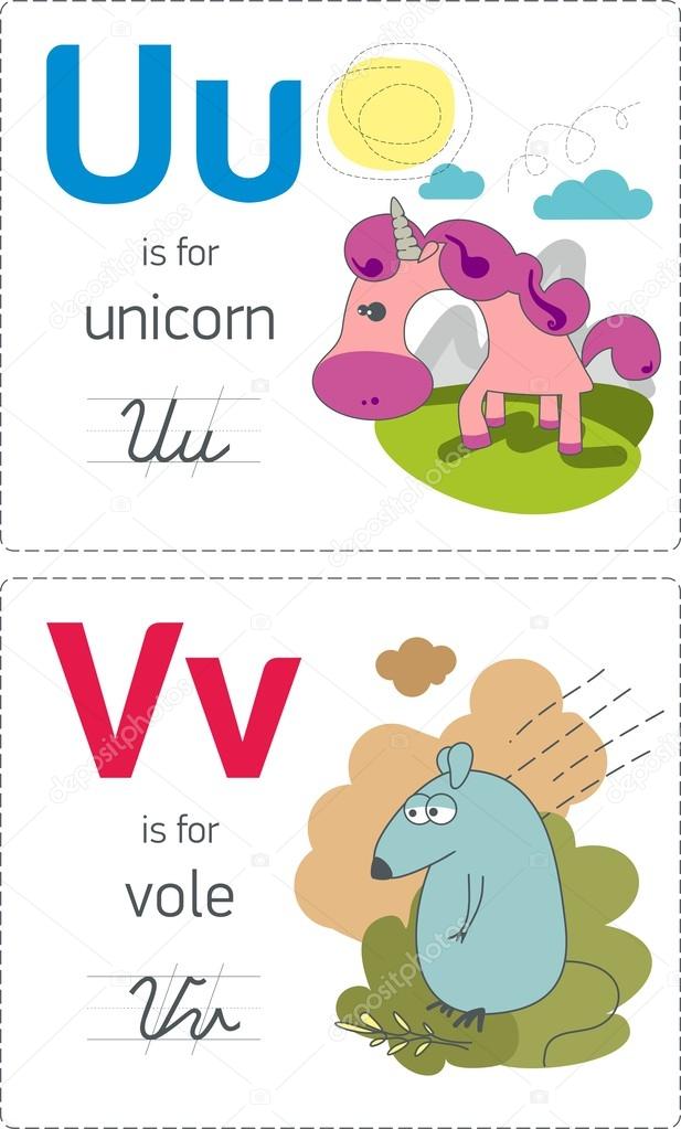 Alphabet with animals. U-V