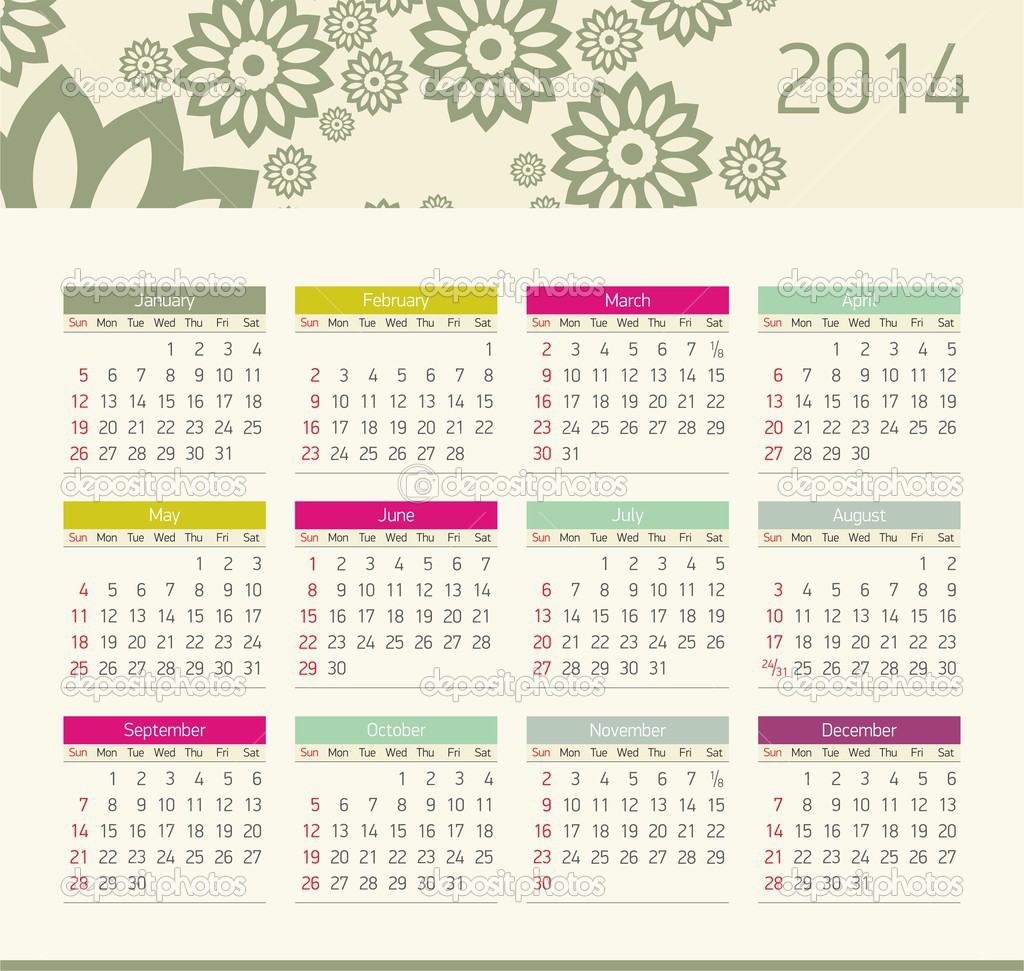 Vector calendar for 2014