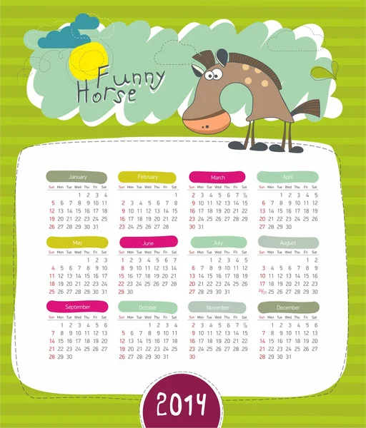 Calendario vettoriale divertente con cavallo. 2014 — Vettoriale Stock