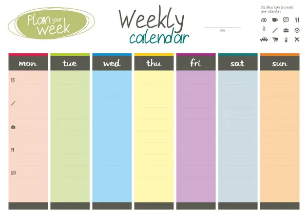 Planifica tu semana. Calendario semanal . — Vector de stock