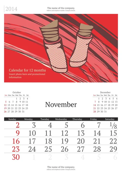 Calendário 2014 com ilustração vetorial. Novembro . Ilustrações De Stock Royalty-Free