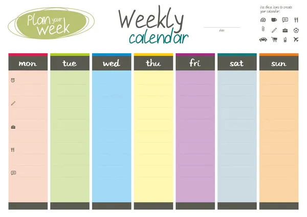 Planeia a tua semana. Calendário semanal . Vetor De Stock
