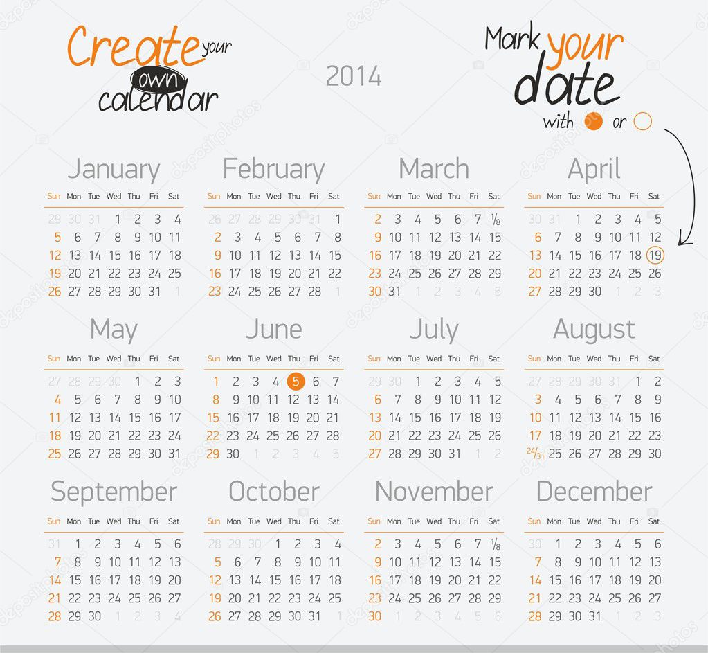 Printable calendar 2014. Easy to edit
