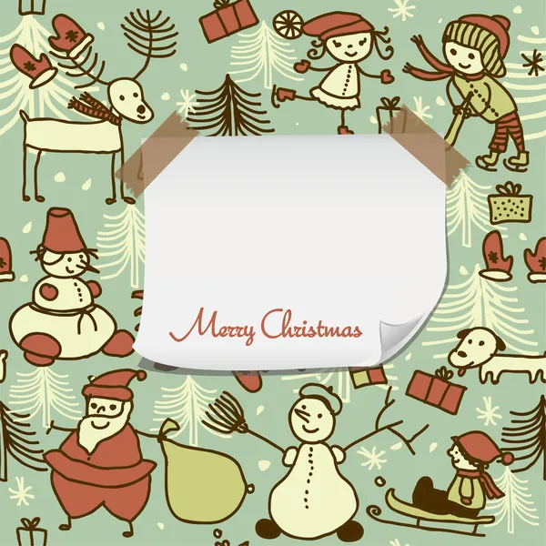 Jul mönster med blankt papper för din hälsning — Stock vektor