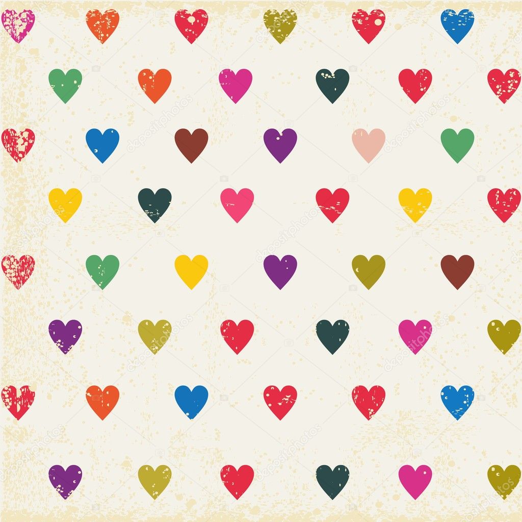 Retro seamless pattern with colorful hearts