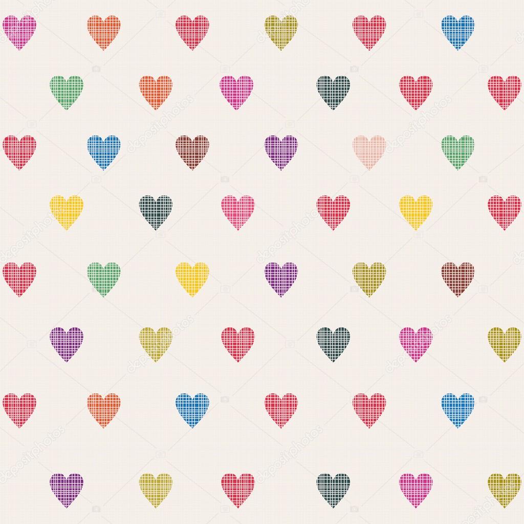 Retro seamless pattern with colorful hearts