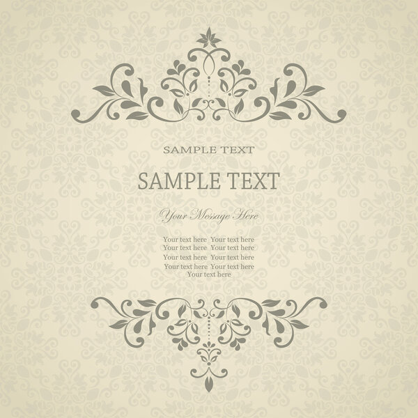 Invitation card with floral pattern on damask background. eps10