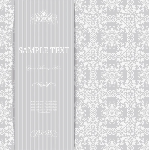 Vintage gri arka plan, antika tebrik kartı, davetle dantel ve çiçek süsleri, süs tasarım şablonu.