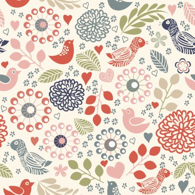 Kuşlarla kusursuz çiçek deseni