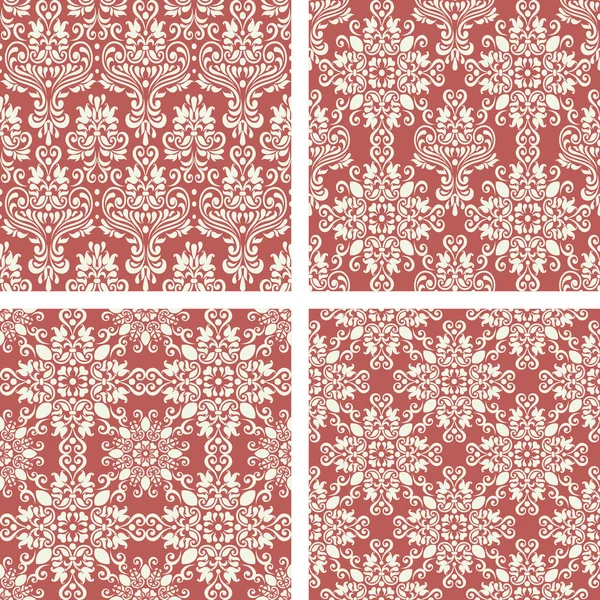 Set of Red vintage seamless pattern for gift wrapping — Stock Vector