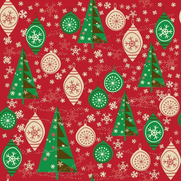 Patrón sin costuras con bolas y árboles de Navidad — Archivo Imágenes Vectoriales