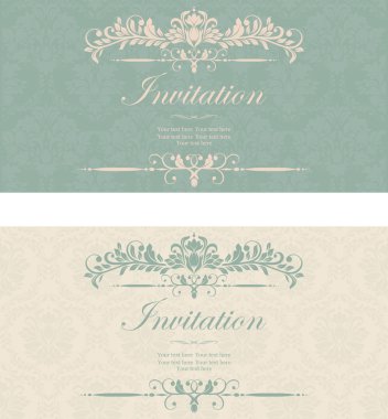 set of antique greeting cards, invitation with victorian ornamen clipart
