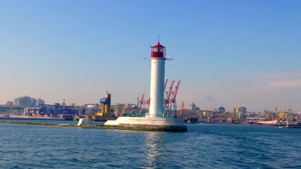 Ukraine Odessa April 2016 Old Lighthouse Odessa Commercial Seaport Black — Stock Video