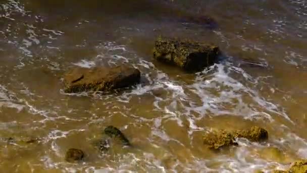 嵐の間 黒海のクリミア沿岸の小石の上を波が回転する — ストック動画