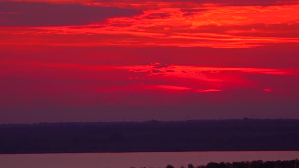 Accéléré Coucher Soleil Rouge Sur Lac Yalpug Ukraine — Video
