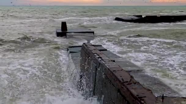 Грязная Пена Эвтрофированном Море Время Шторма Экология Водохранилища Черное Море — стоковое видео