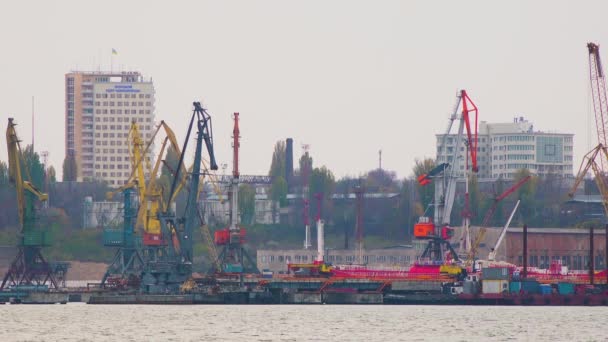 Ukraine Chernomorsk November 2021 Port Cranes Port Infrastructure Sukhoi Estuary — 图库视频影像