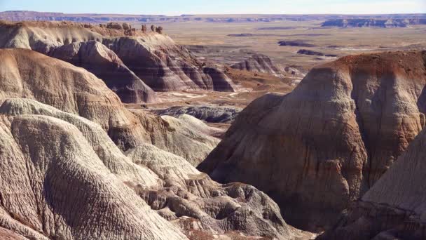 Petrified Forest National Park Erosion Ancient Multi Colored Sedimentary Rocks — Stok Video