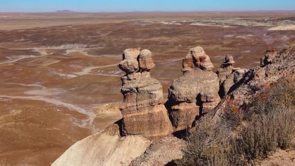 Национальный Парк Окаменелый Лес Эрозия Древних Разноцветных Осадочных Пород Которых — стоковое видео