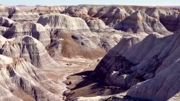 Petrified Forest National Park Erosion Gamla Flerfärgade Sedimentära Bergarter Från — Stockvideo