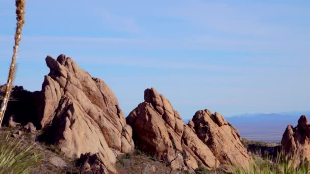 Verlaten Berglandschap Yucca Cacti Een Red Cliffs Mountain Landscape Arizona — Stockvideo