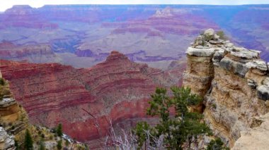 Nehir vadisi ve kızıl kayaların panoramik manzarası. Arizona, ABD 'deki Colorado nehri ile Grand Canyon Ulusal Parkı