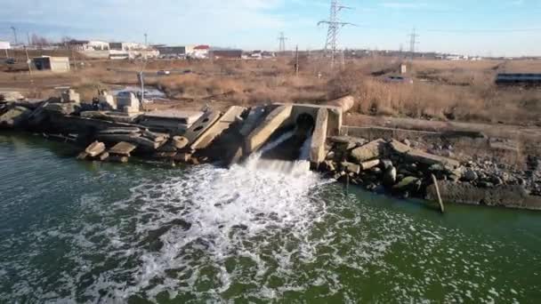 Ecology Fresh Water Stream Dirty Water Treatment Plant Discharges Reservoir — Video Stock