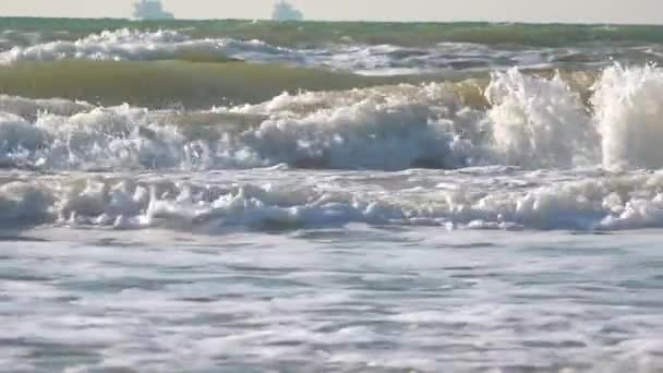 Large Waves Foam Shore Strong Storm Black Sea Ukraine — Stock Video