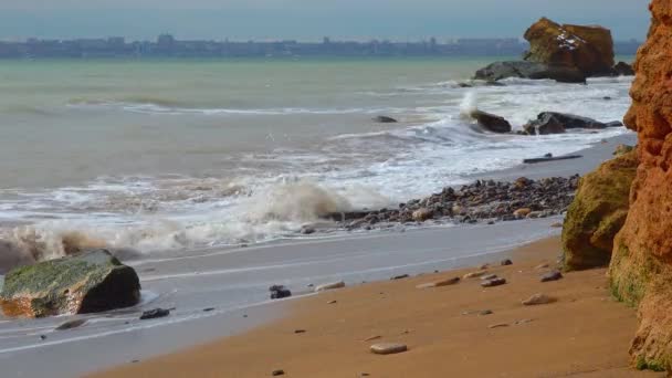 Mare Onde Acqua Salata Fangosa Sulla Spiaggia Del Mar Nero — Video Stock