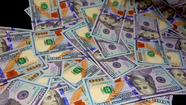 100 Dollar Bills Портрет Президента Бенджамина Франклина Банкнотах Долларах Сша — стоковое видео
