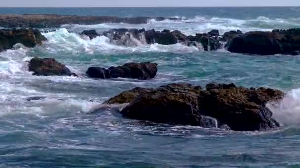 Storm Black Sea Big Waves Break Rocky Shore White Foam — Video