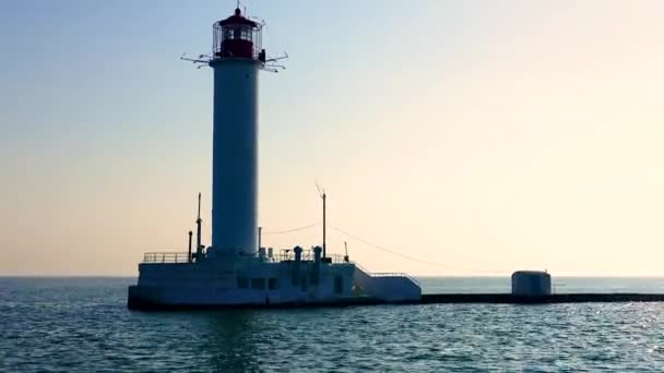 Ukraine Odessa Nisan 2016 Odessa Ticari Limanındaki Eski Deniz Feneri — Stok video