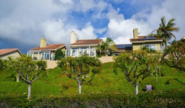 CALIFORNIA, USA - NOVEMBER 29, 2019: typical american one-story houses in the city on the coast of the ocean, California