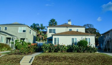CALIFORNIA, USA - NOVEMBER 29, 2019: typical american one-story houses in the city on the coast of the ocean, California