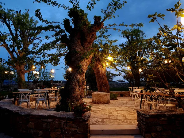 Ağaçlı antik taş bahçe