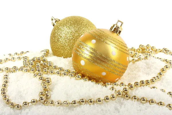 Christmas golden baubles with beads — Stock Photo, Image