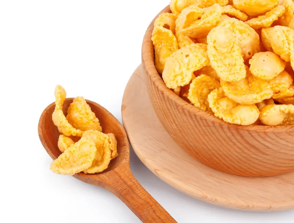 Cornflakes i skål och sked — Stockfoto