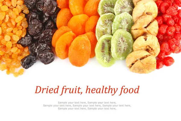 Dried fruits assortment & text — Stock Photo, Image