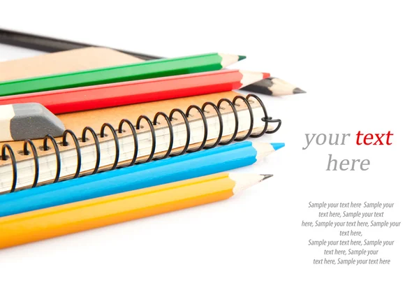 Notebook & pencils and text — Stock Photo, Image