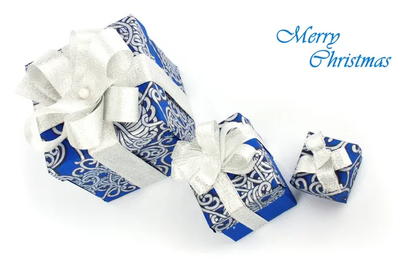 Gift blue boxes on white — Stock Photo, Image