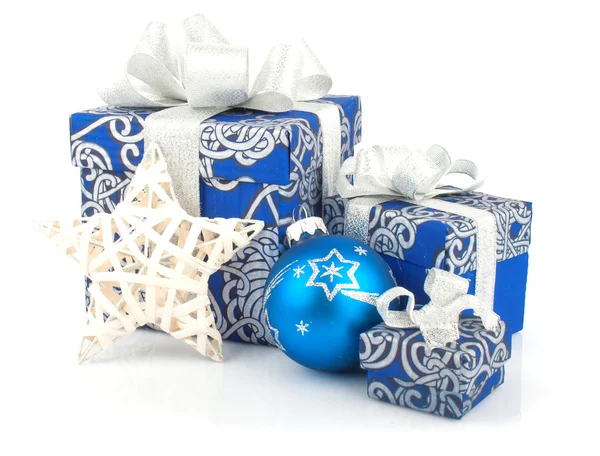 Christmas accessories in blue — Stock Photo, Image