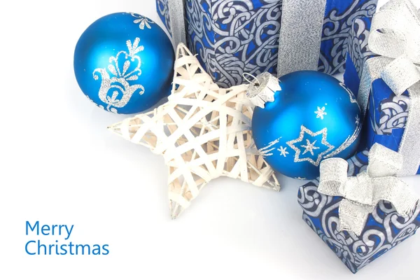 Acessórios de Natal em azul — Fotografia de Stock