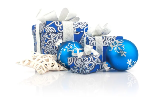 Christmas accessories in blue — Stock Photo, Image