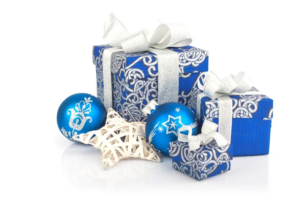 Christmas accessories in blue — Stock Photo, Image