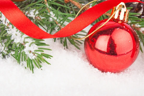 Рождественский красный шар на елке Стоковое Фото