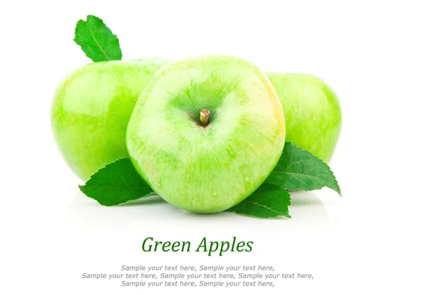 Grüner Apfel mit Blatt & Text — Stockfoto