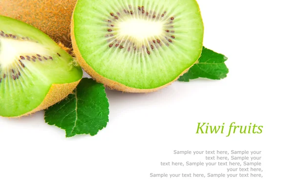 Kiwi com folhas & texto — Fotografia de Stock