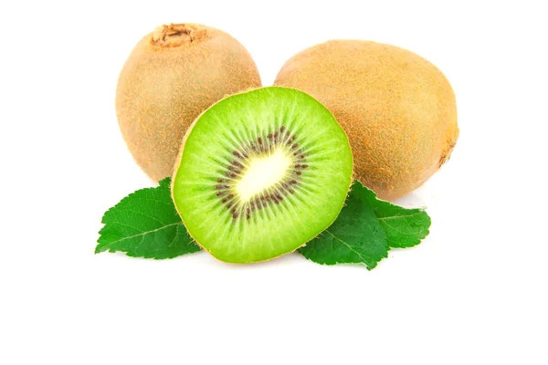 Kiwi mit Blättern — Stockfoto