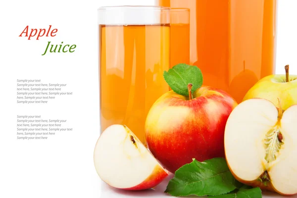 Jablečná šťáva v sklenice & text — Stock fotografie
